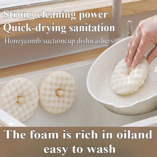 Natural Cleaning Sponges with Suction Cups - 2-Sided Dish Scrubber for Non-Stick Pans - Kitchen & Bathroom Use