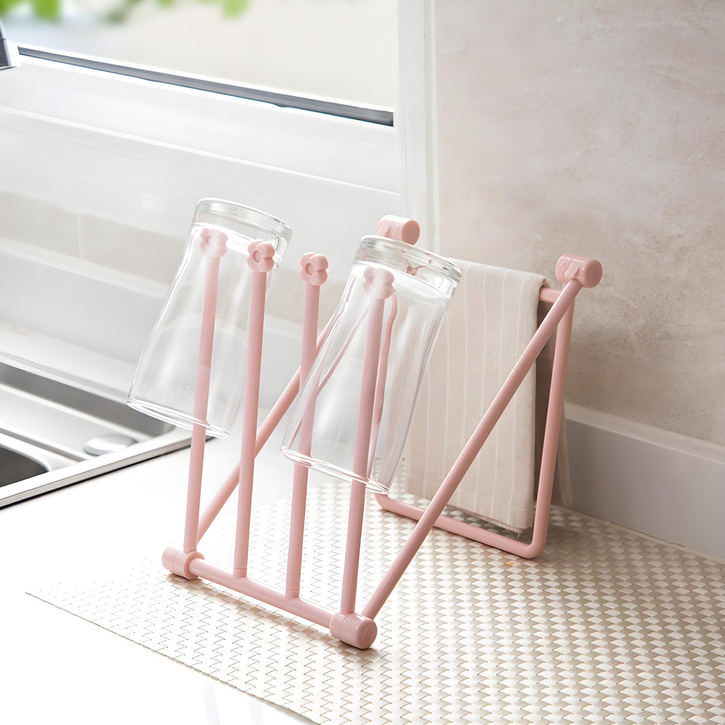 Compact 4-Arm Dish Rag Holder - Foldable Countertop Drying Rack for Kitchen Cloths