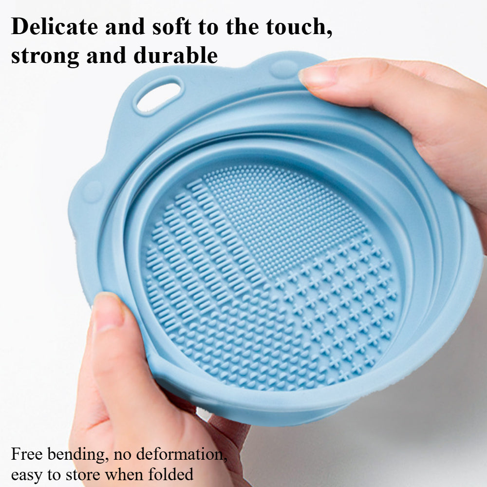 Portable Makeup Brush Cleaning Mat – Round Silicone Brush Cleaner Pad with Washing Tool