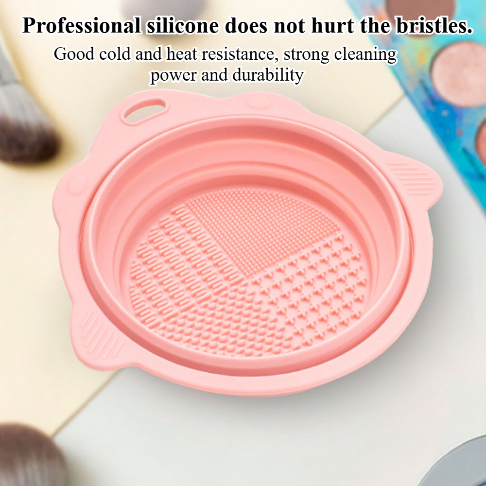 Portable Makeup Brush Cleaning Mat – Round Silicone Brush Cleaner Pad with Washing Tool