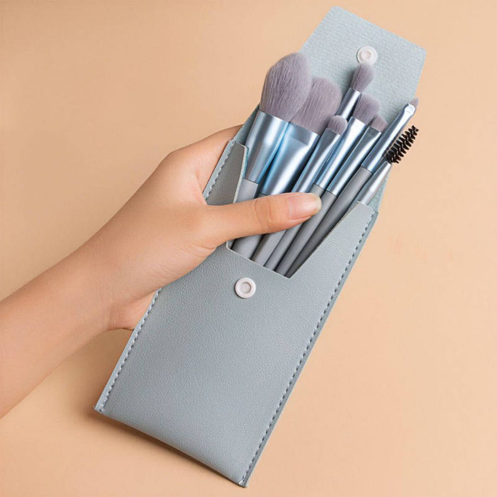 8PCS Travel Makeup Brush Set - Mini Premium Synthetic Fiber Brushes for Foundation, Blush, Eyes & Lips with Portable Storage Bag
