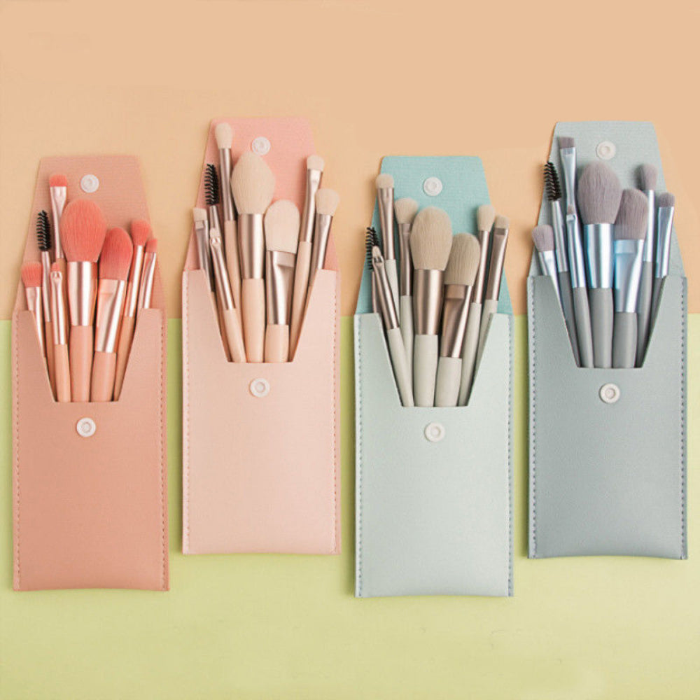 8PCS Travel Makeup Brush Set - Mini Premium Synthetic Fiber Brushes for Foundation, Blush, Eyes & Lips with Portable Storage Bag