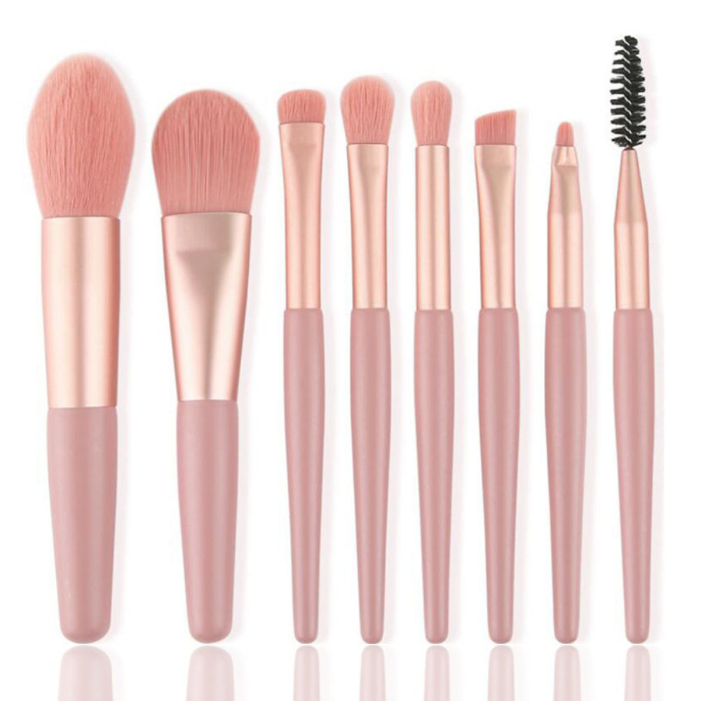 8PCS Travel Makeup Brush Set - Mini Premium Synthetic Fiber Brushes for Foundation, Blush, Eyes & Lips with Portable Storage Bag