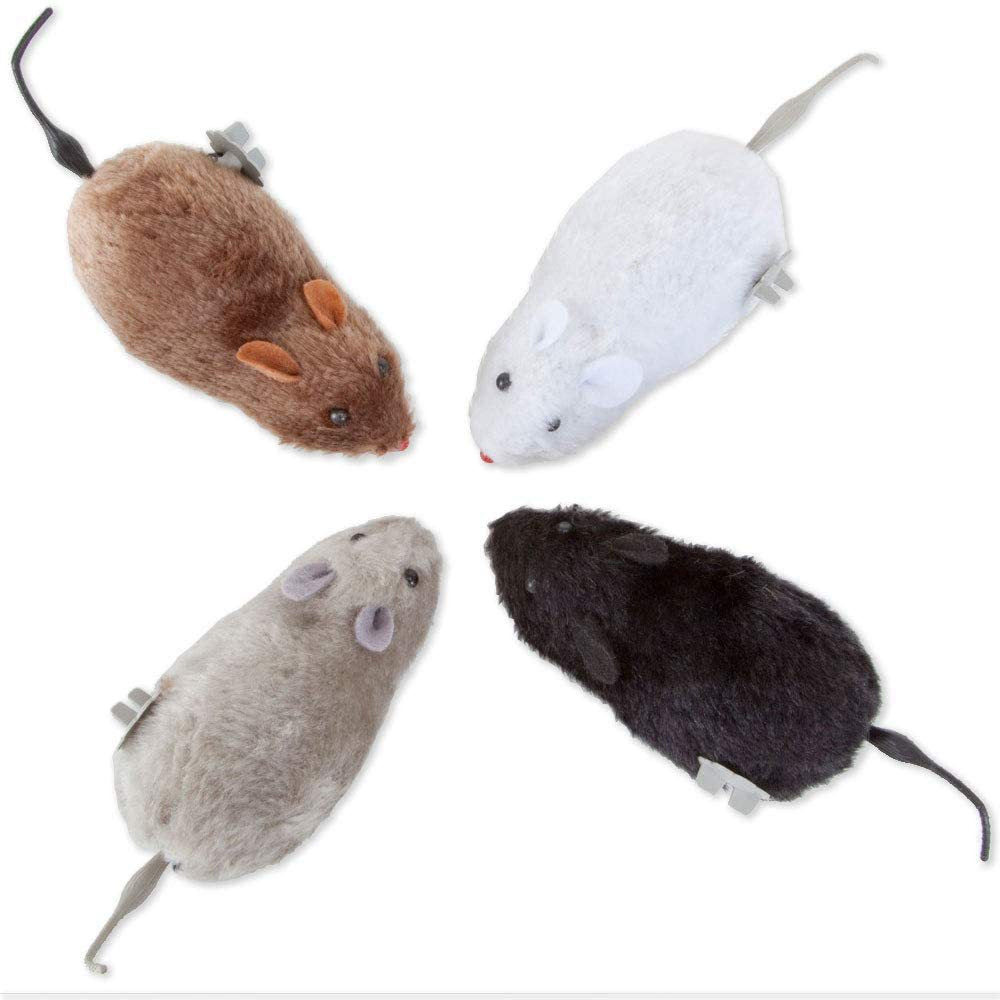 4-Pack Wind Up Mouse Cat Toys - Interactive Plush Mice with Clockwork Movement for Indoor Cats, Fun Chasing & Play