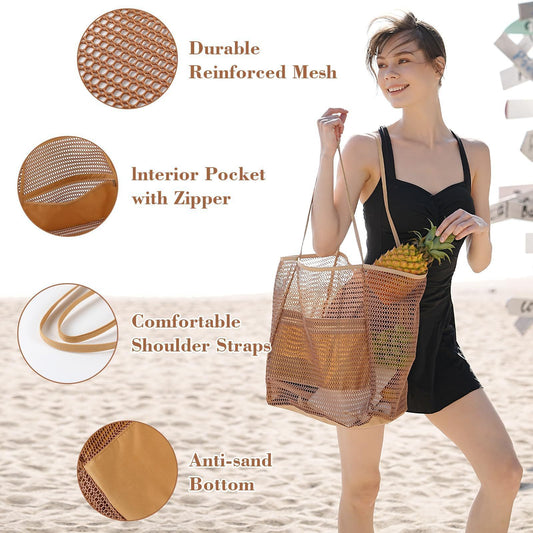 Stylish Foldable Mesh Tote Bag – Perfect for Beach, Picnic & Everyday Use
