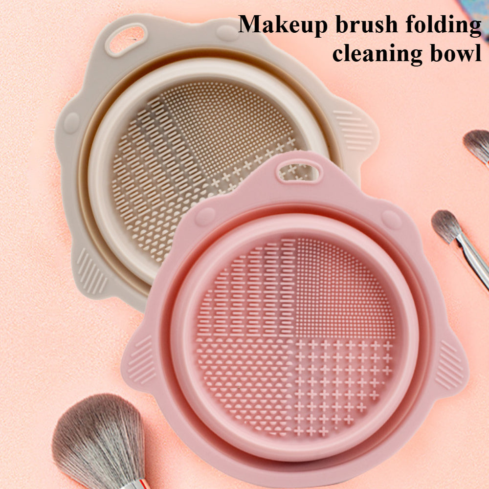 Portable Makeup Brush Cleaning Mat – Round Silicone Brush Cleaner Pad with Washing Tool