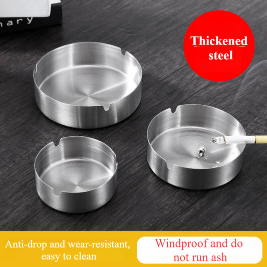2-Piece Stainless Steel Cigar & Cigarette Ashtray Set – Modern Round Design for Home/Patio