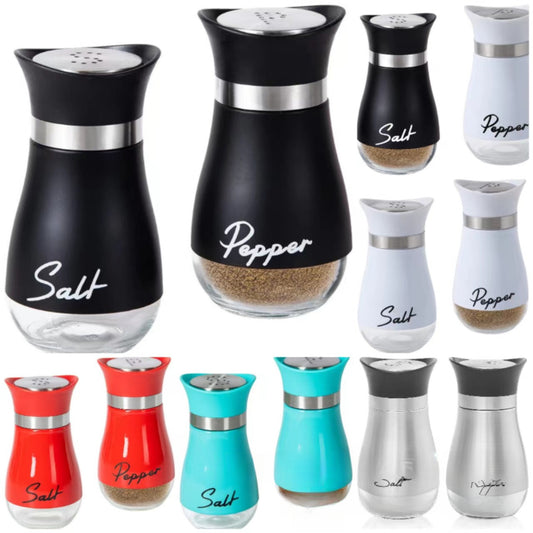 Stainless Steel Salt and Pepper Shakers Set – Premium Glass-Bottom Dispensers for Kitchen, BBQ, Camping & Table Use