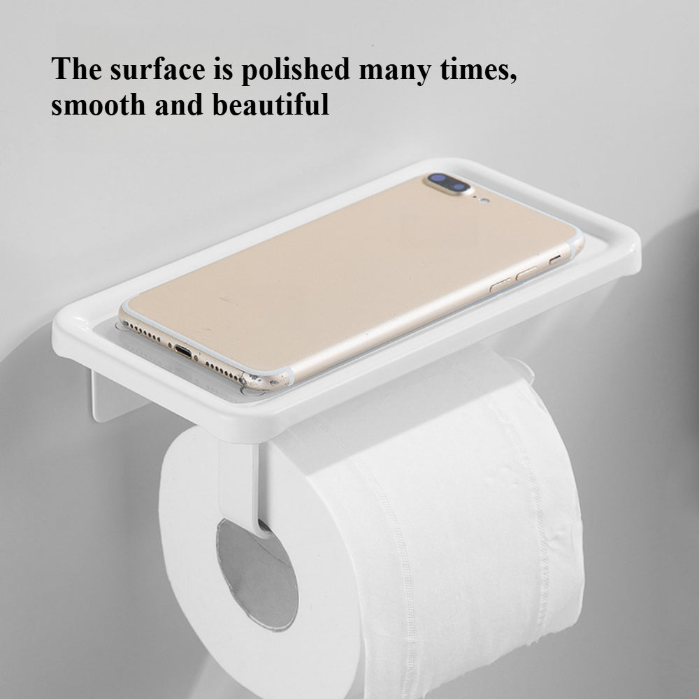 Premium Space-Saving Toilet Paper Holder with Shelf – Wall Mounted (Adhesive/Drill Options), Aluminum Organizer for Tissues
