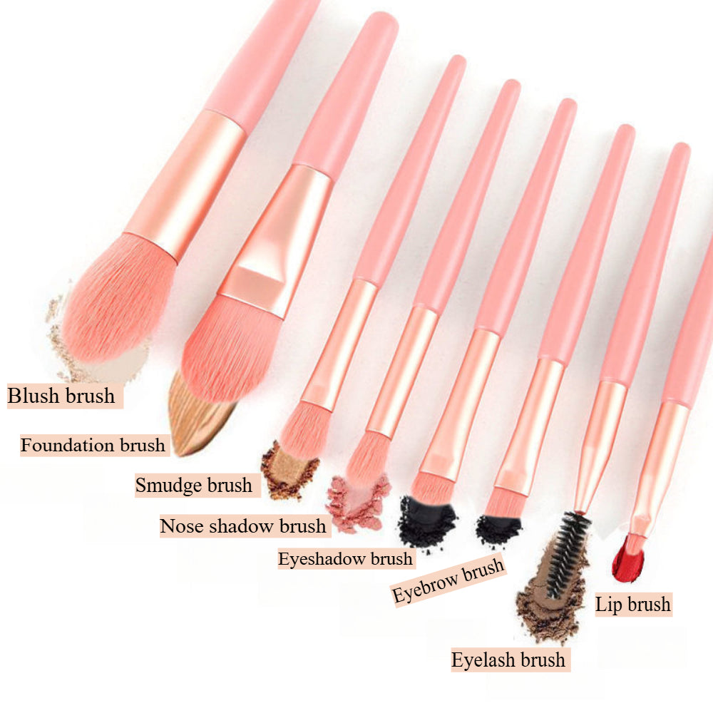 8PCS Travel Makeup Brush Set - Mini Premium Synthetic Fiber Brushes for Foundation, Blush, Eyes & Lips with Portable Storage Bag