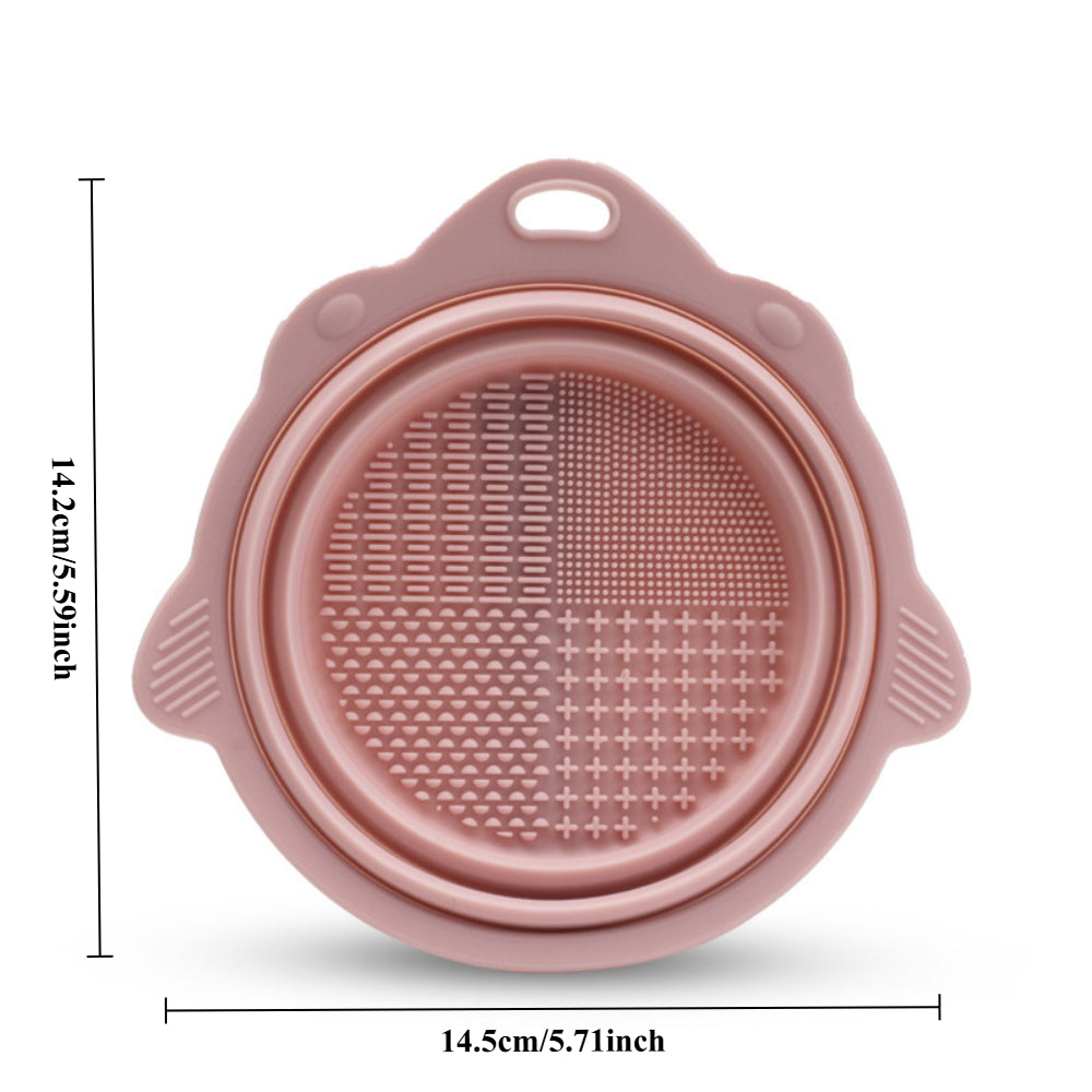 Portable Makeup Brush Cleaning Mat – Round Silicone Brush Cleaner Pad with Washing Tool