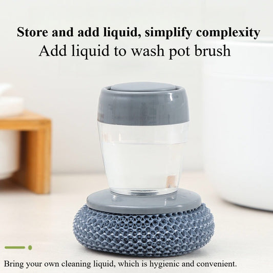Press-Type Automatic Liquid Dispensing Pot Scrubber – Heavy-Duty Kitchen Cleaning Brush