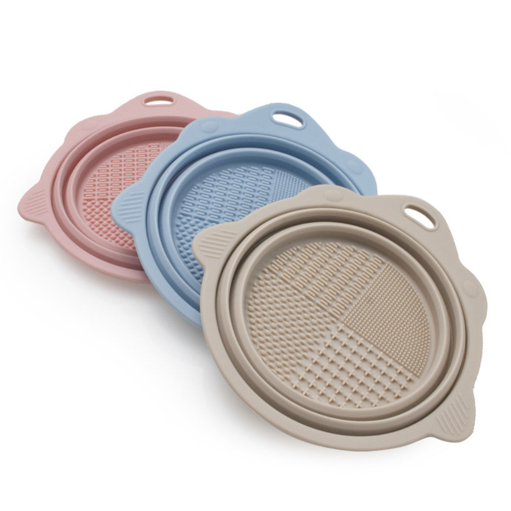 Portable Makeup Brush Cleaning Mat – Round Silicone Brush Cleaner Pad with Washing Tool