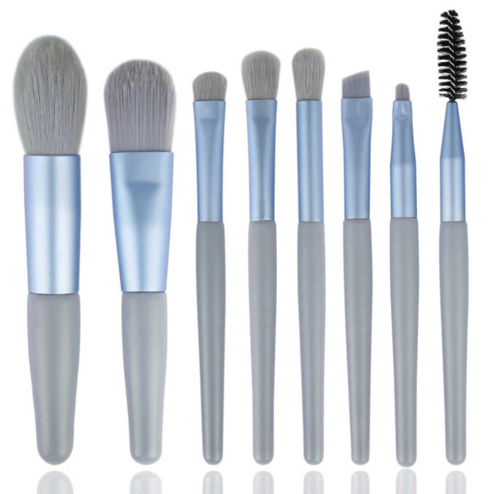 8PCS Travel Makeup Brush Set - Mini Premium Synthetic Fiber Brushes for Foundation, Blush, Eyes & Lips with Portable Storage Bag