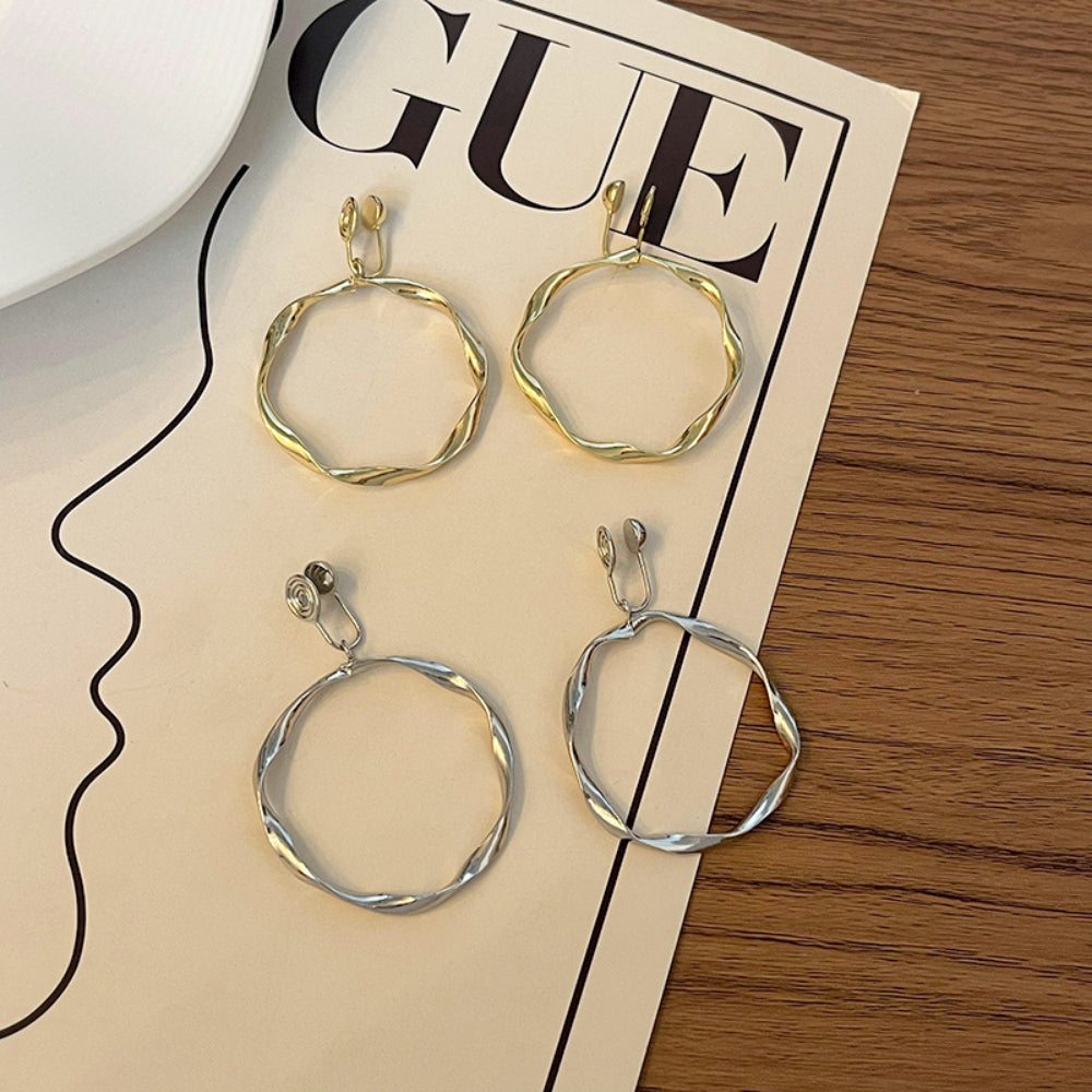 Chic Geometric Earrings Collection -Non-Pierced Clip Hoops & Pierced Studs (2 Pairs Set)