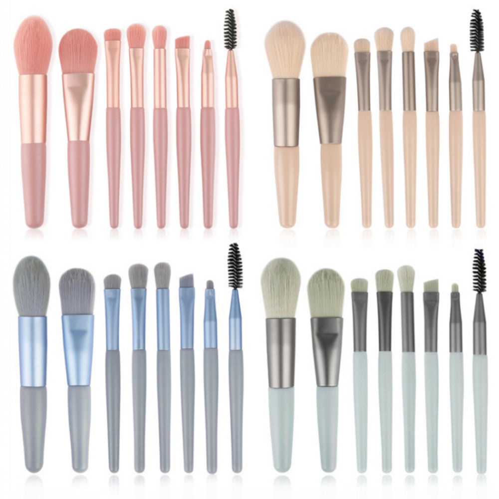 8PCS Travel Makeup Brush Set - Mini Premium Synthetic Fiber Brushes for Foundation, Blush, Eyes & Lips with Portable Storage Bag